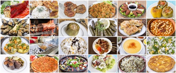 Traditional delicious Turkish foods various collage concept photo.