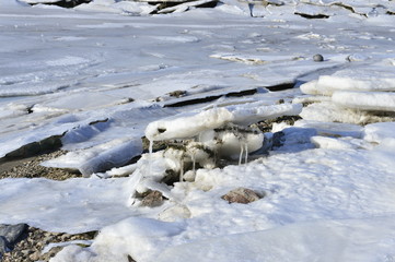 The accumulation of sea ice in the sea
