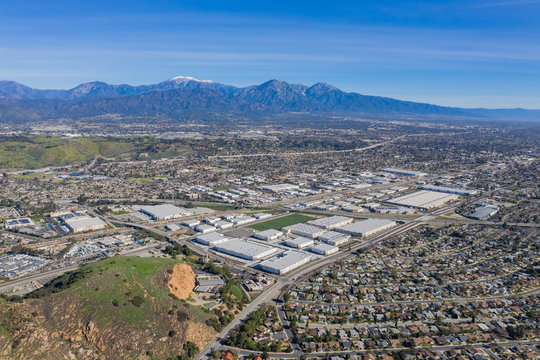 Aerial view of mount mt. Baldy with some building at Pomona area