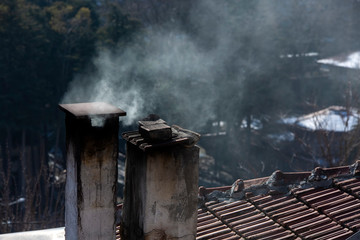 Stove chimney, Goynuk / Bolu / Turkey winter season landscape.