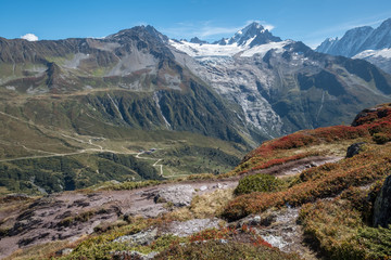 Trails and road from Aiguilette des Posettes trail, French Alps