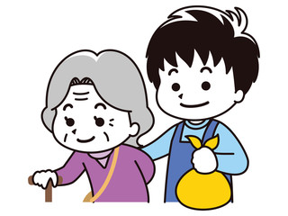 高齢女性の外出に付き添う男性介護士