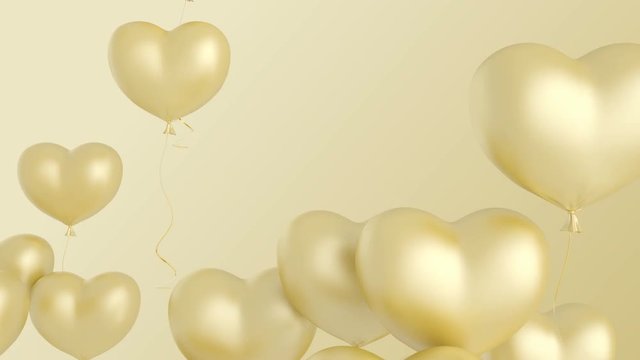 balloons in shape of heart. Floating golden hearts. animation for Valentine's day 