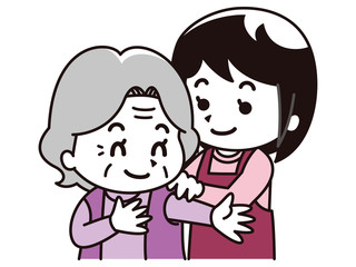 高齢女性に更衣介助を行う女性介護士