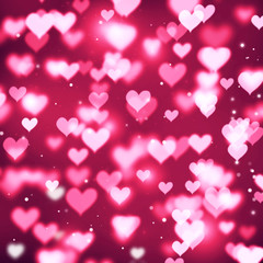 Red and pink hearts, Valentine's day, blurred bokeh background, love, bright, crimson, romance