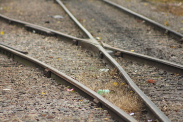 Train tracks close up photography
