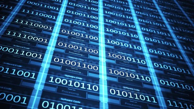 Software Code in futuristic network flickering binary code