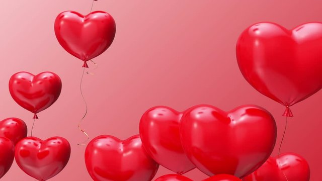 balloons in shape of heart. Floating red hearts on red background. Animation for Valentine's day 