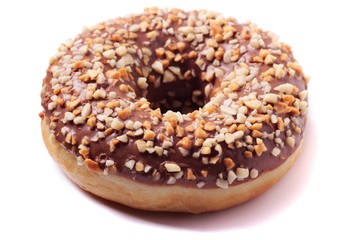 Delicious Donut with Nuts Isolated on White Background