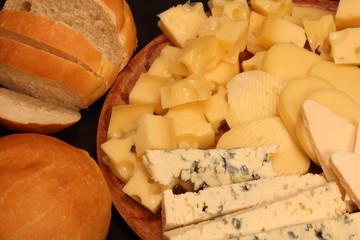 Close up Cheese platter with different cheeses