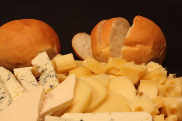 Close up Cheese platter with different cheeses