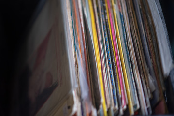 Vinyl records on shelf 