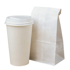 White recycle paper bag and cup 