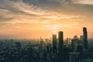 Bangkok city skyline golden hour