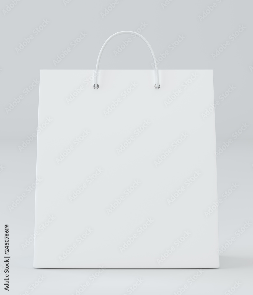 Poster empty paper bag on white background. 3d rendering.