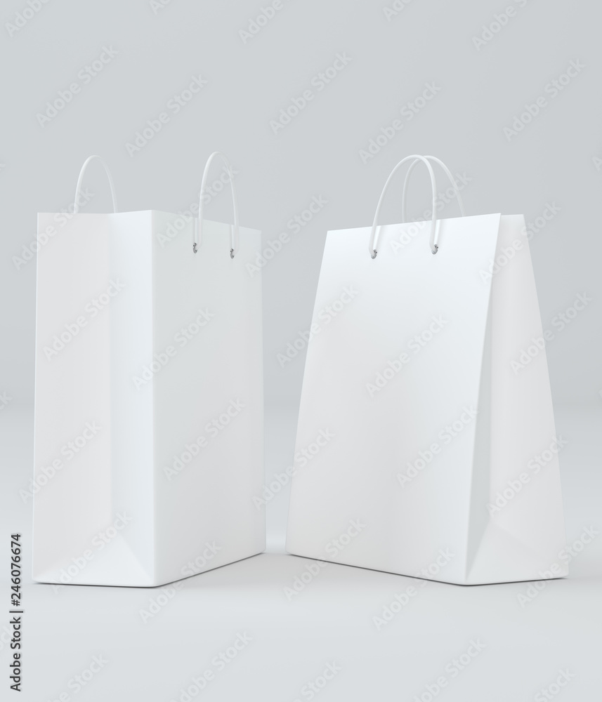 Poster empty paper bag on white background. 3d rendering.