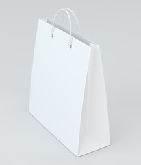 close up of a white paper bag on white background with clipping path. 3d rendering.