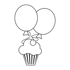Cupcake with cherry and balloons black and white