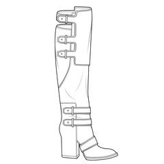 Long Boots Shoes Fashion flat technical drawing vector template