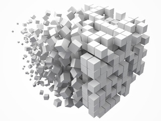 big cubic data block. made with smaller white cubes. 3d pixel style vector illustration.