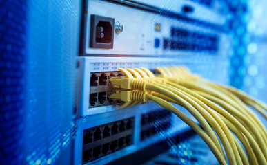 Network switch and ethernet cables,Data Center Concept.