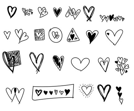 Valentines day hearts doodles set