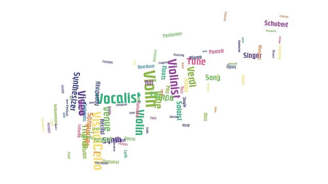 Violin Word Art Cloud Video Text Animation Colorful Letters On White Background