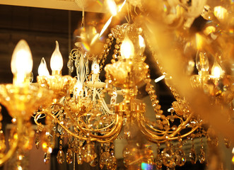 ceiling lamps, chandeliers in the store, close up