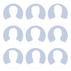 Male avatar human empty faces in circle shape vector illustration