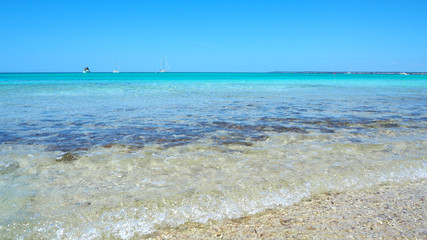 Colonia Sant Jordi, Spain. Amazing landscape of the charming beach Es Trencs. It has earned the...