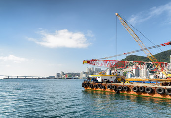 Fototapeta na wymiar Crane vessel at the Port of Busan in South Korea