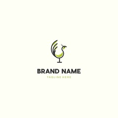 Wine Glass Peacock Abstract Creative Menu Bar Illustration Business Logo