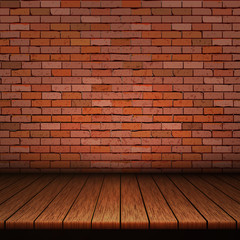 wooden boards brick wall.