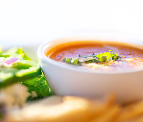 Healthy soup and salad, Tomato Soup and Greek salad.