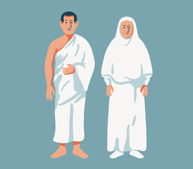 Obraz premium Moslem Couple Wear Hajj Cloth