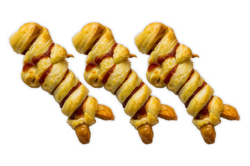 Mummy sausage on white background