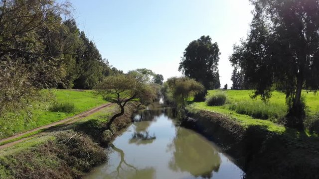 Hovering over A quiet river on a clear day
