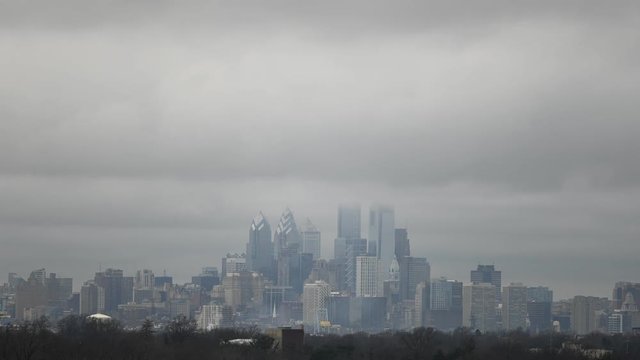 Time Lapse of Philadelphia Skyline with Clouds and Weather