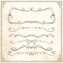 Hand drawn vector line border frame elements set