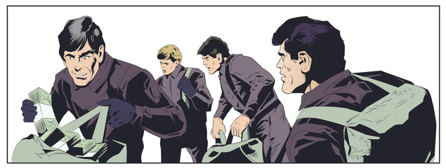 Robbers with money. Stock illustration.
