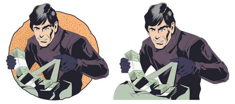 Robber with money. Stock illustration.