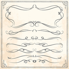 Obraz premium Vector hand drawn line border frame design elements set on old paper texture