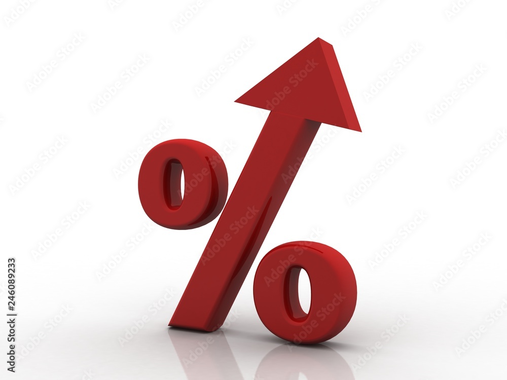 Aufkleber 3d rendering percentage with up arrow