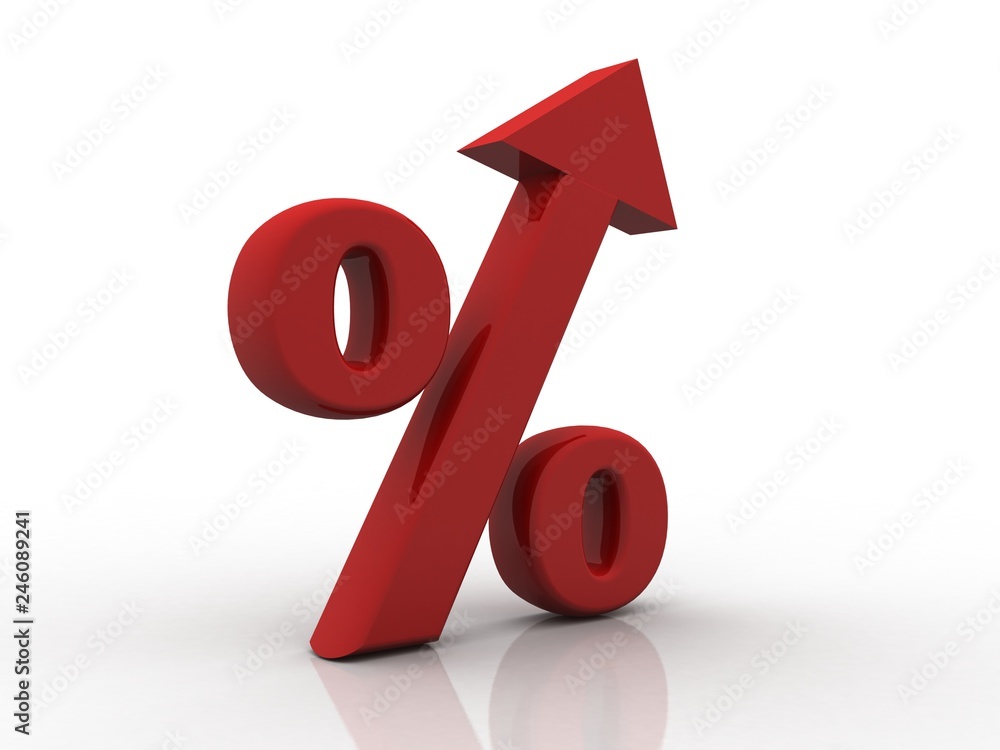 Poster 3d rendering percentage with up arrow