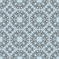 Fototapeta premium Ethnic style seamless pattern. Azulejo ceramic tile design. Zellige ornament. Talavera tracery motif. Portuguese, Spanish, Mexican, Brazilian folk print