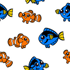 Clown fish and blue tang seamless pattern