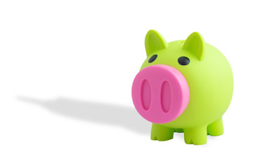 piggy bank plastic green toy isolated on white