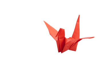 red bird paper crane origami isolated on white background