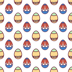 Seamless pattern easter eggs with ornament Easter image on white background. Printing for printing on fabric, paper, packaging. Vector illustration