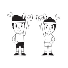 Cartoon man and woman doing dumbbell exercise for design.